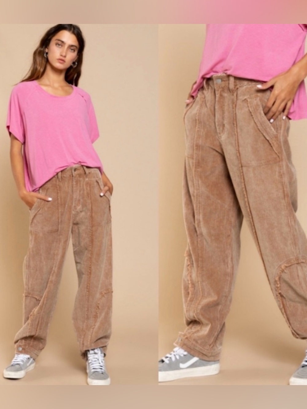 POL Rusty Caramel Wide Wale Corduroy Pants Distressed Seam Detail, Size M - Picture 3 of 15